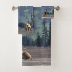 Serviette de Bath réglée avec des ours gris et des