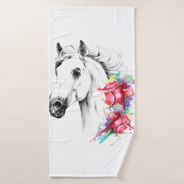 Serviette de cheval élégante garnie de fleurs coul (Serviette de bain)