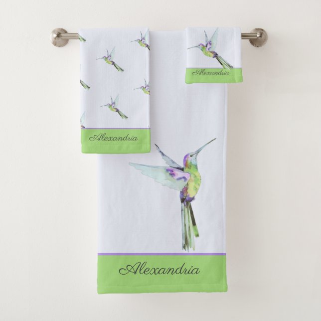 Serviette de colibri vert monogramme (En situation)