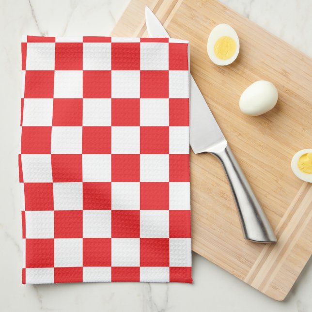 Serviette de cuisine À damiers rouge et blanc (Quart Plié)