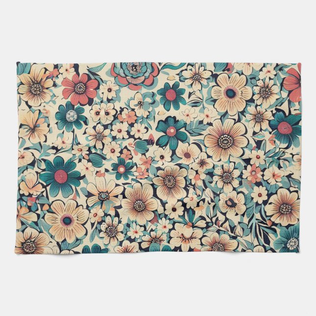 Serviette de cuisine à fleurs de printemps de Bohê (Horizontal)