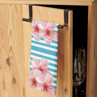 Serviette de cuisine à fleurs Hibiscus à rayures t