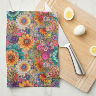 Serviette de cuisine à fleurs rouges