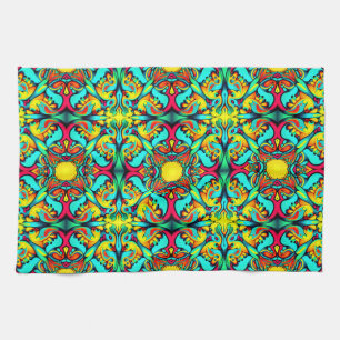 Serviette de cuisine à motif bleu jaune