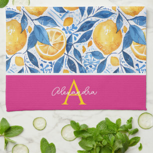 Serviette de cuisine à motif citron personnalisée