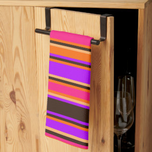 Serviette de cuisine à rayures orange, magenta et