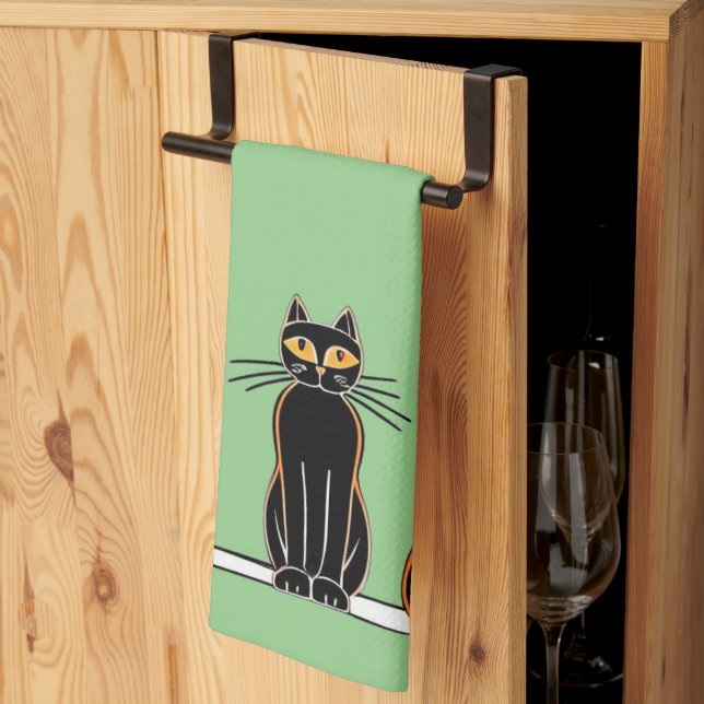 Serviette de cuisine à six chats, imprimé en bloc (Pliage en tiers)