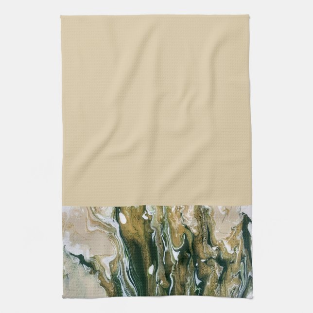 Serviette de cuisine Abstraite verte et bronzée (Vertical)