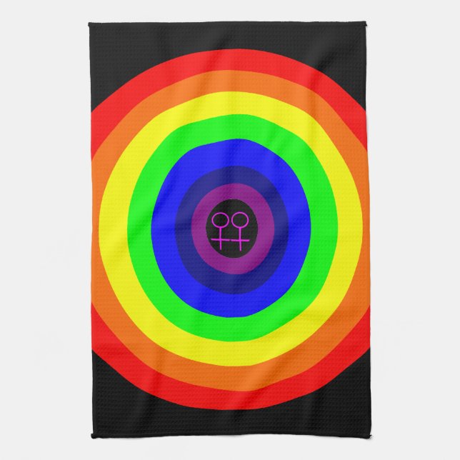 Serviette de cuisine arc-en-ciel ronde lesbiennes (Vertical)