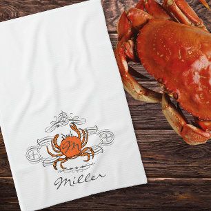 Serviette de cuisine au crabe orange