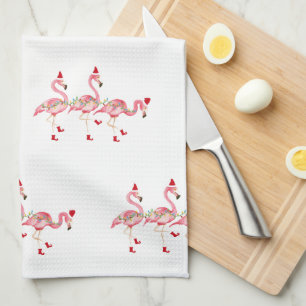 Serviette de cuisine aux flamants roses de Noël