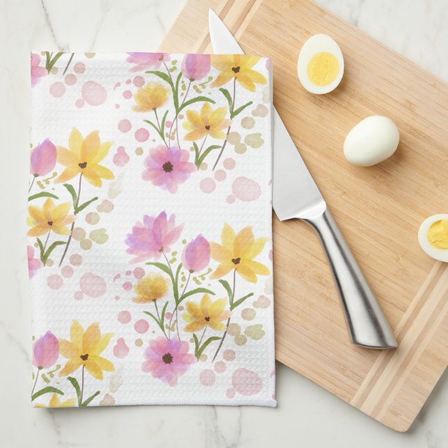 Serviette de cuisine aux fleurs (Quart Plié)