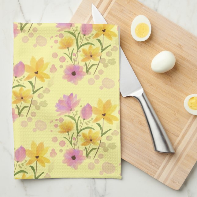 Serviette de cuisine aux fleurs (Quart Plié)