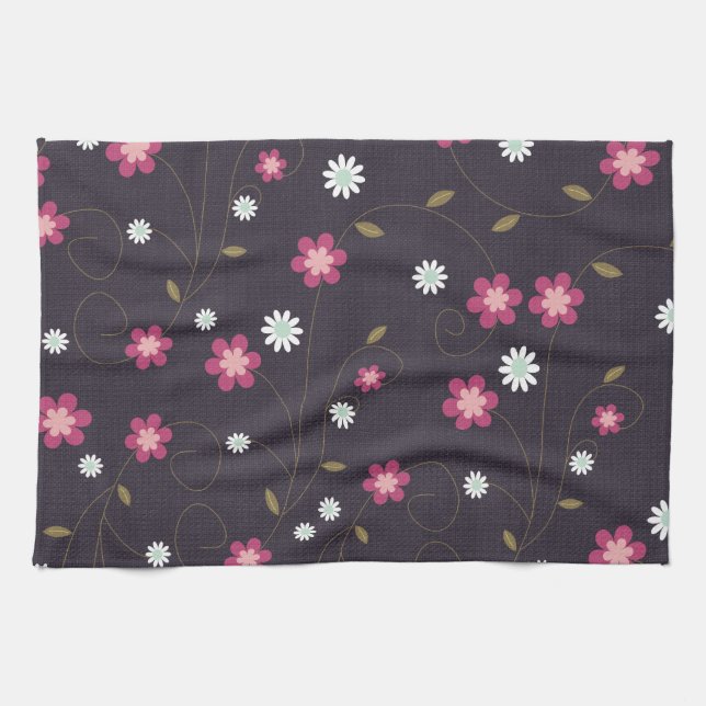 Serviette de cuisine aux fleurs roses (Horizontal)