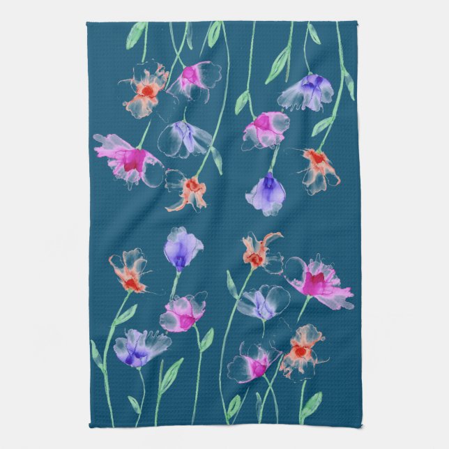 Serviette de cuisine aux fleurs rousses (Vertical)