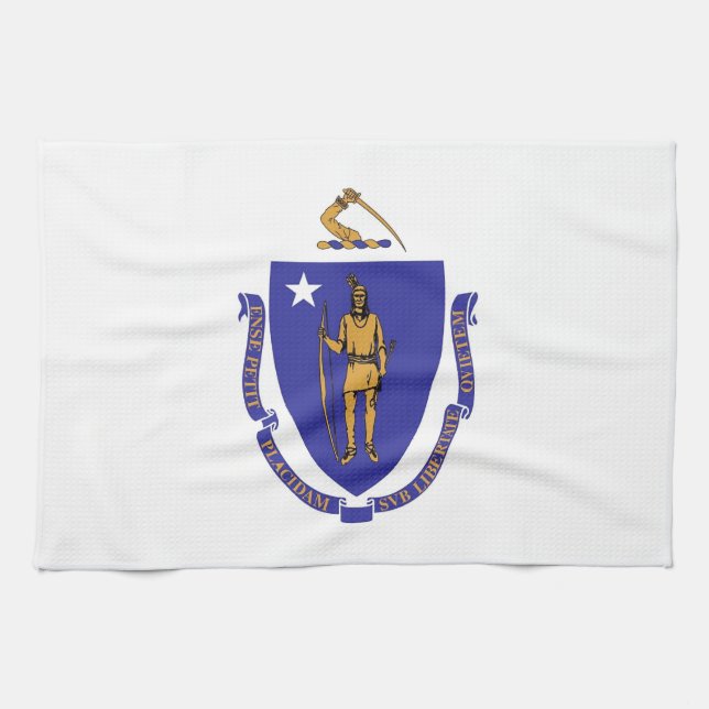 Serviette de cuisine avec Drapeau du Massachusetts (Horizontal)
