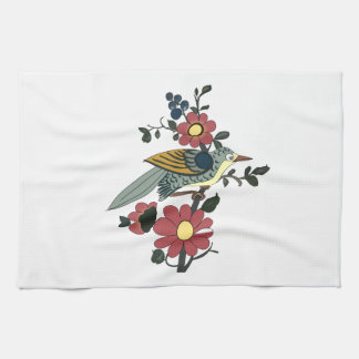 Serviette de cuisine avec l'oiseau et la fleur