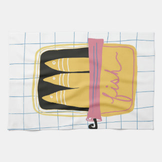 Serviette de cuisine avec poisson en conserve
