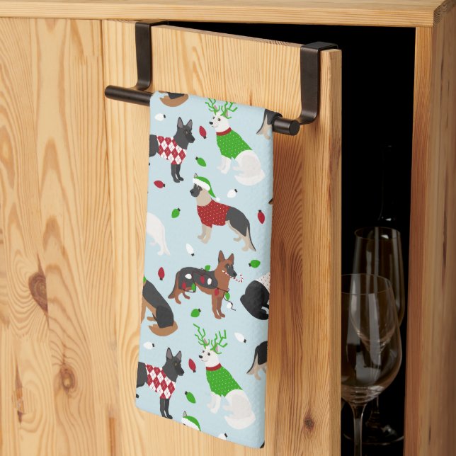 Serviette de cuisine bergère allemande de Noël (Pliage en tiers)