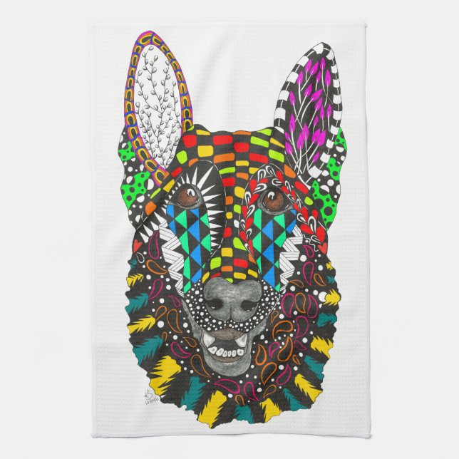 Serviette de cuisine bergère allemande - personnal (Vertical)