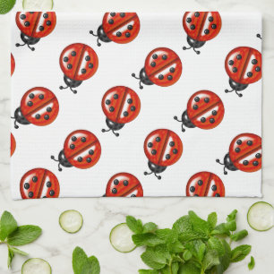 Serviette de cuisine blanche et rouge Ladybug