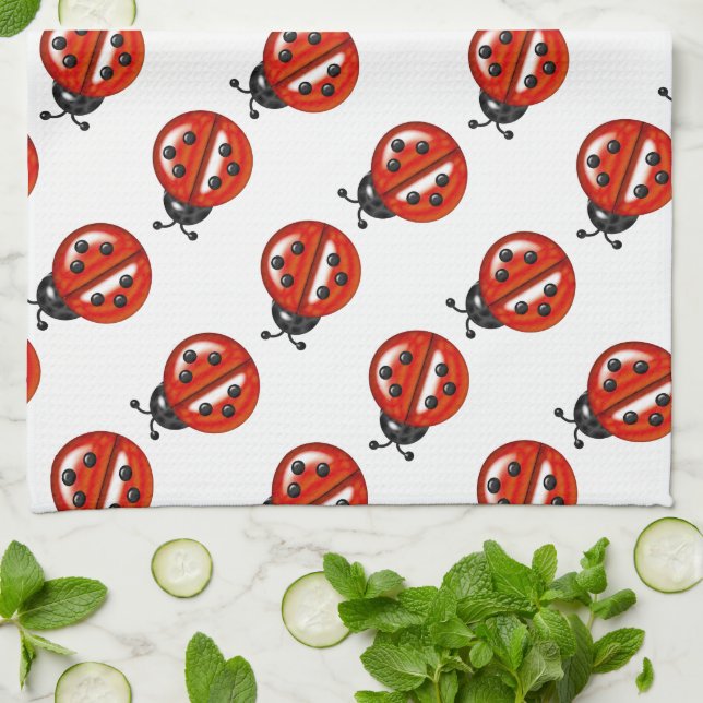 Serviette de cuisine blanche et rouge Ladybug (Plié)