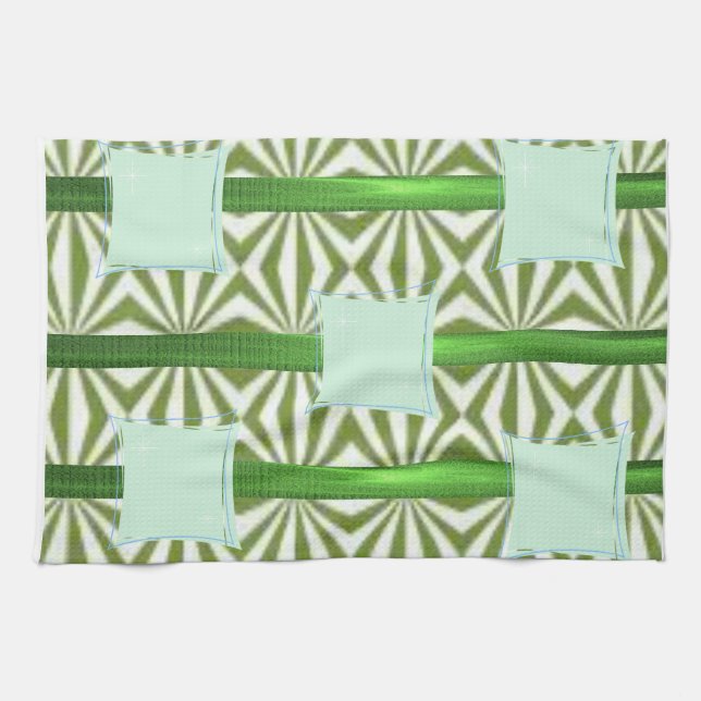 serviette de cuisine bleu aztèque verte (Horizontal)