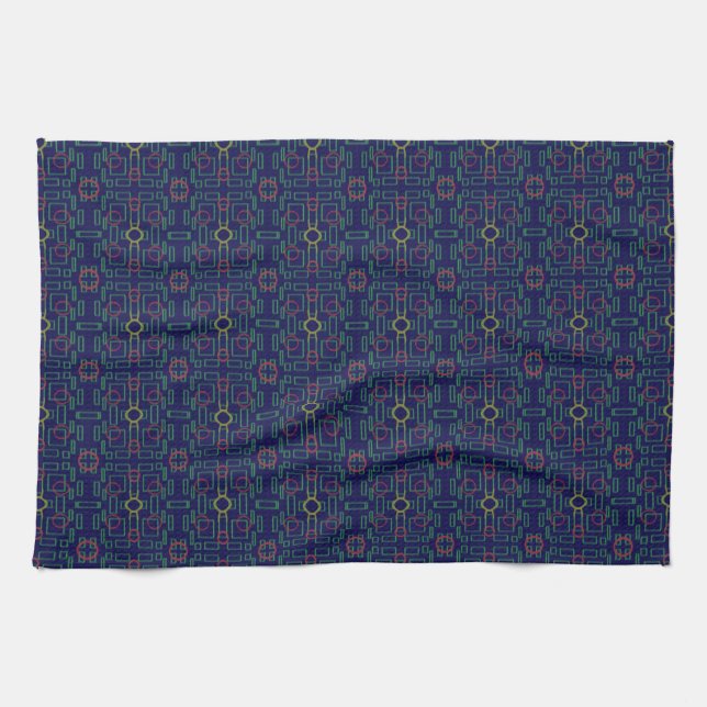 Serviette de cuisine bleu géométrique jaune Ovales (Horizontal)