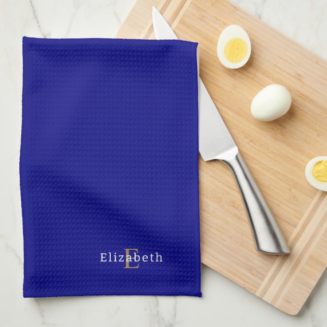 Serviette de cuisine bleu marine personnalisée (Quart Plié)