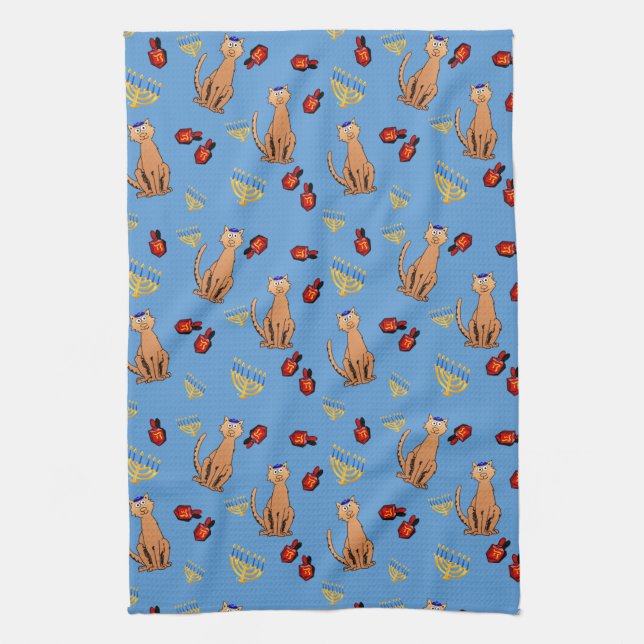 Serviette de cuisine bleue de Dreidel de chat de (Vertical)
