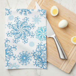 Serviette de cuisine bleue de flocon de neige de