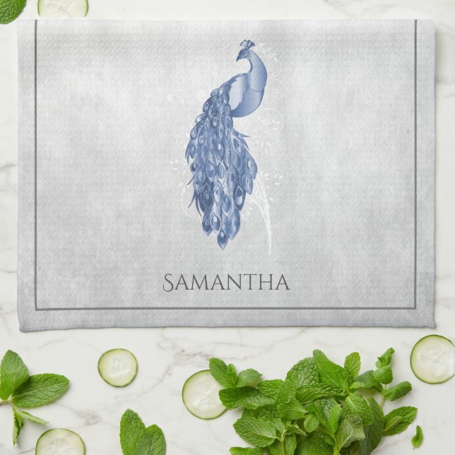 Serviette de cuisine Blue Elegant Peacock (Plié)