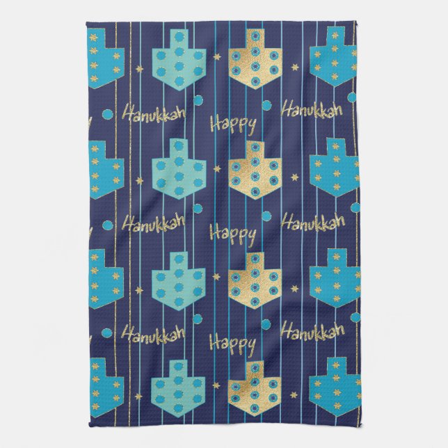 Serviette de cuisine "Blue/Gold Dreidels" (Vertical)