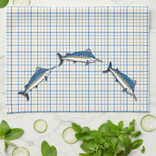 Serviette de cuisine - Blue Marlin sur Plaid