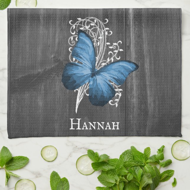 Serviette de cuisine Blue Rustic Butterfly (Plié)