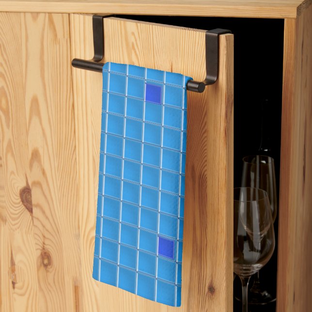 Serviette de cuisine - Carré bleu Mosaïque (Pliage en tiers)