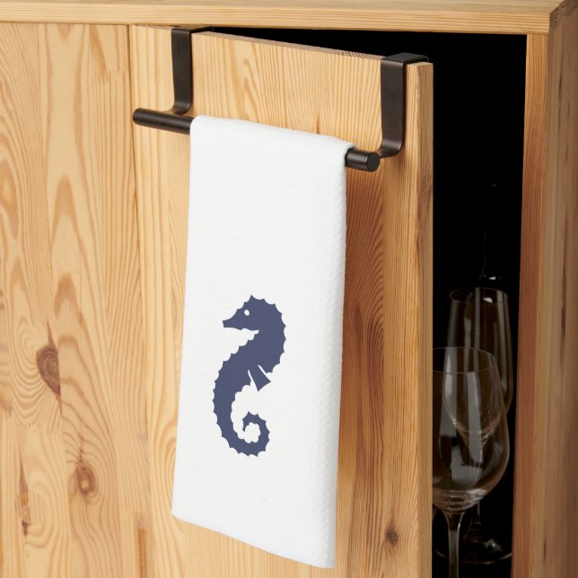 Serviette de cuisine - Chevaux de mer (bleu marine (Pliage en tiers)