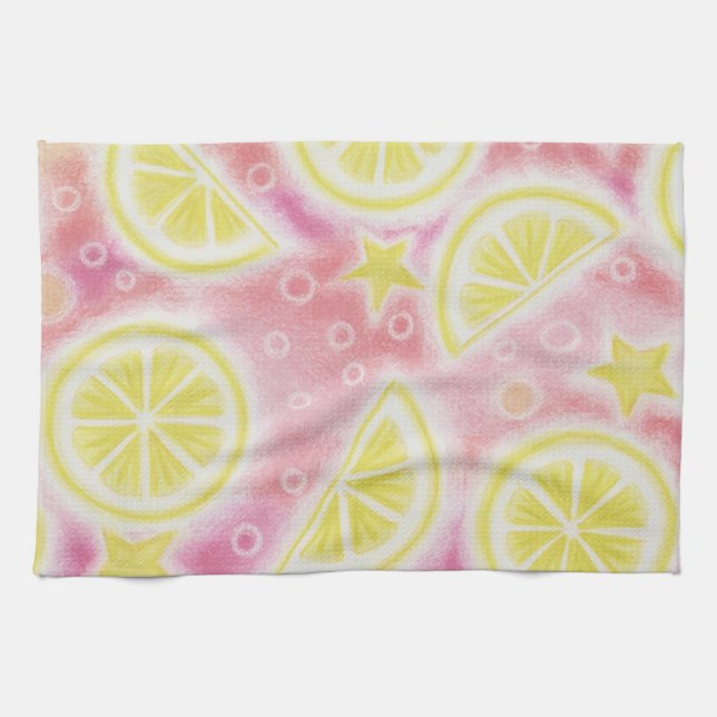 Serviette de cuisine "citrons" de limonade rose (Horizontal)