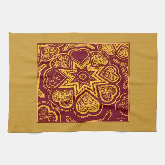 Serviette de cuisine 'Coeurs d'automne' (Horizontal)