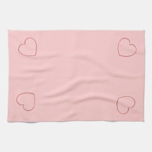 Serviette de cuisine - Coeurs encadrés de fil sur 