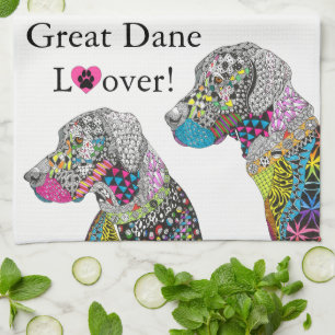 Serviette de cuisine colorée Great Dane Lover