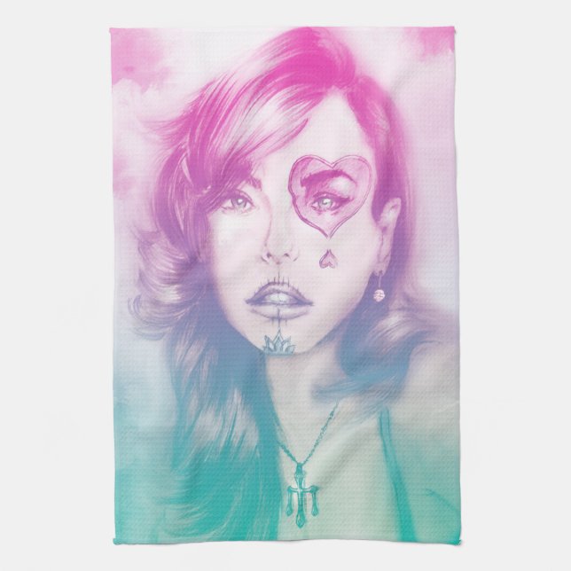 Serviette de cuisine colorée illustrée - Arc-en-ci (Vertical)