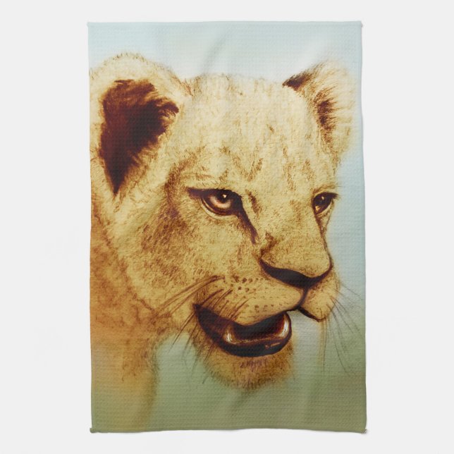 Serviette de cuisine colorée illustrée - Lion (Vertical)
