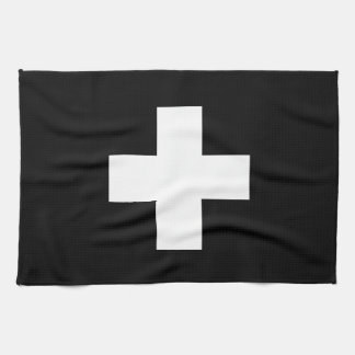 Serviette de cuisine croisée suisse noire et