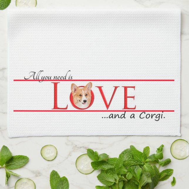Serviette de cuisine d'amour de corgi (Plié)