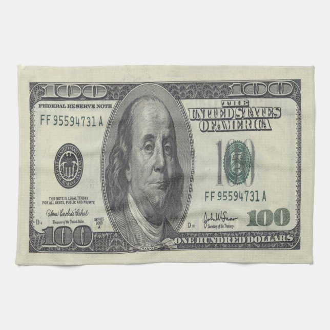 Serviette de cuisine de $100 Bill (Horizontal)