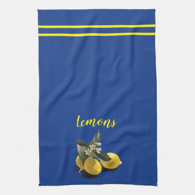 Serviette de cuisine de bleu marine de citrons (Vertical)