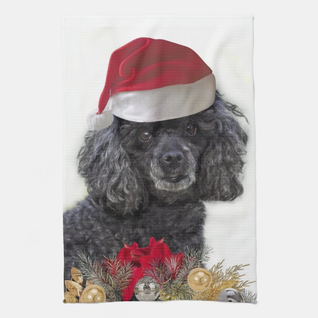 Serviette de cuisine de caniche de Noël (Vertical)