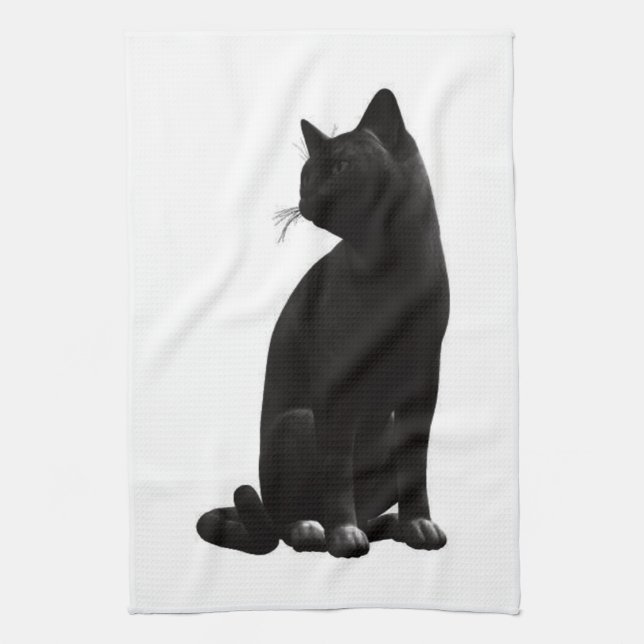 Serviette de cuisine de chat noir assis (Vertical)