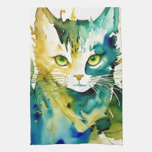 Serviette de cuisine de chat vert (Vertical)